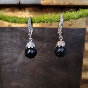 ESPO 925 Signed Joseph Esposito Sterling CZ Onyx Leverback Earrings